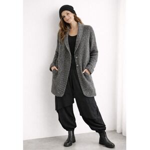 Theory Gray Wool Blend Long Cardigan Duster Sweater Coat L